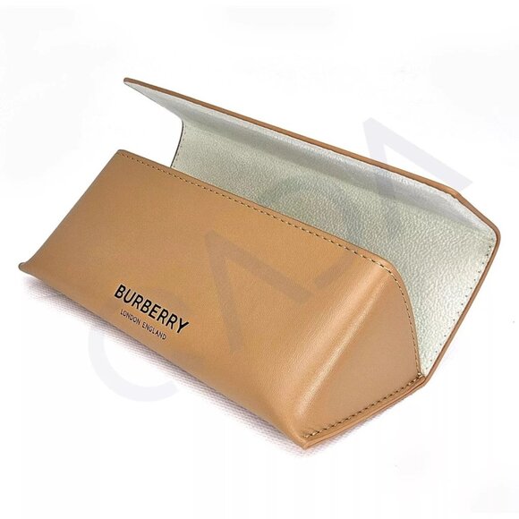 Burberry Triangular Eyeglass Case Cleaning Cloth Tan Leather Logo Unisex Italy - Picture 2 of 3